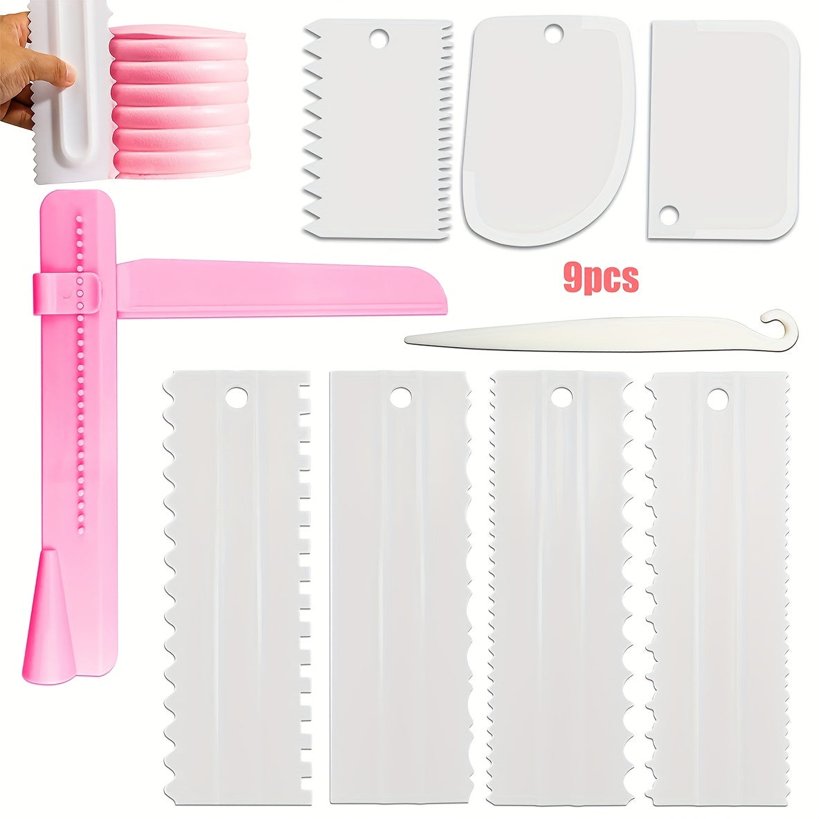 9pcs Cake Scrapers Plastic Cake Smoothers Baking Tools Kitchen Gadgets