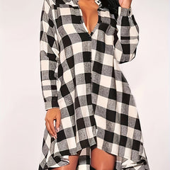 Plus Gingham Print Long Sleeve Shirt Dress
