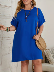  Basic Dress Plain Short Sleeve Round Neck Stretch Dress