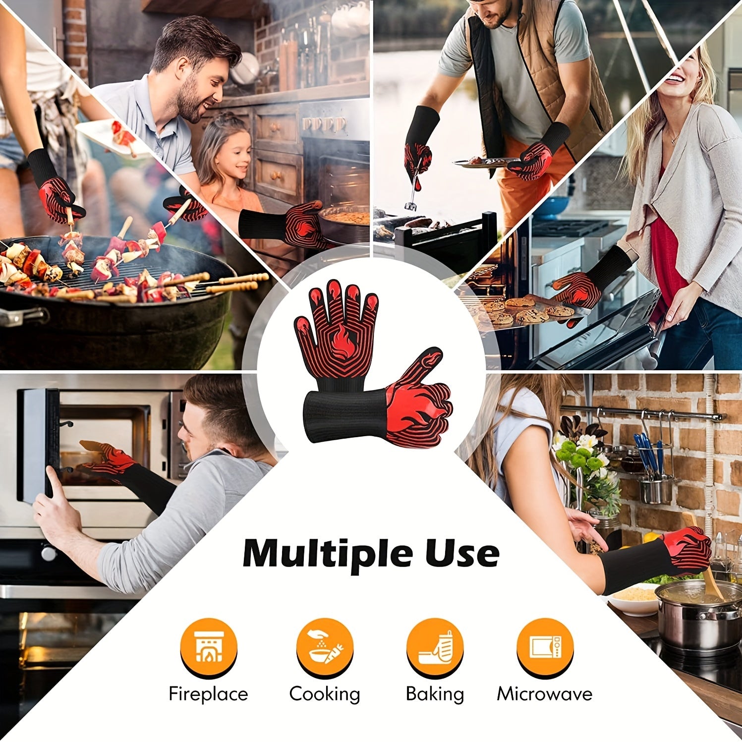 1pc BBQ Gloves 1472 F Heat Resistant Gloves Fireproof Mitts