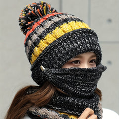 3pcs Plush Beanie, Neck Gaiter & Coldproof Mask Set for Outdoor Cycling Ski