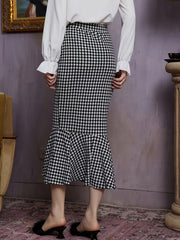 Houndstooth Mermaid Skirts Bodycon Slim Casual Maxi Skirts