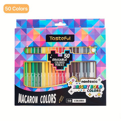 50pcs Erasable Colored Pencils Set Macaron Colors with Erasers, 3.0mm Thick