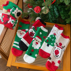 7 Pairs Christmas Print Socks Comfy & Fuzzy Warm Women's Stockings