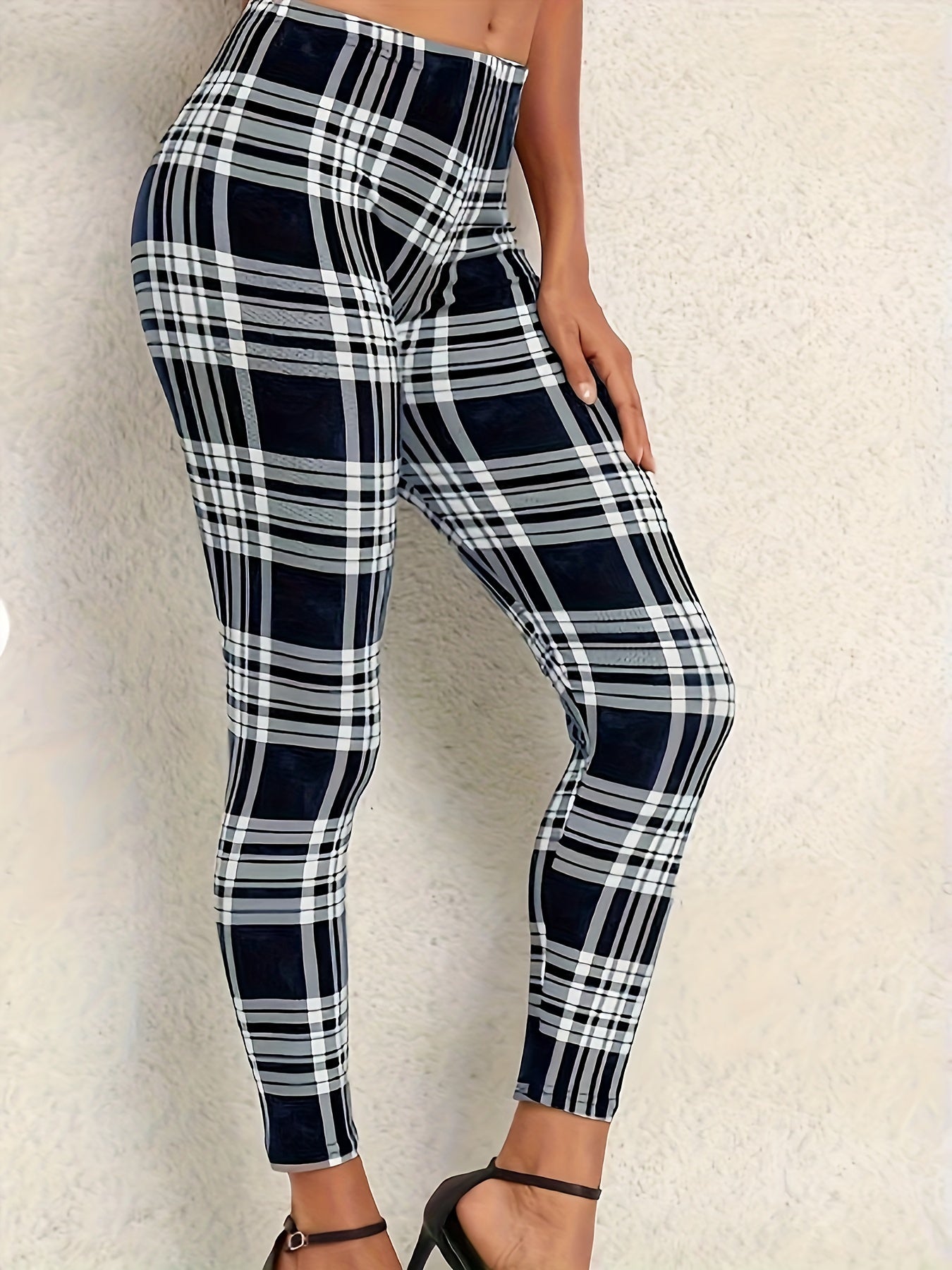  Plaid Print Skinny Leggings
