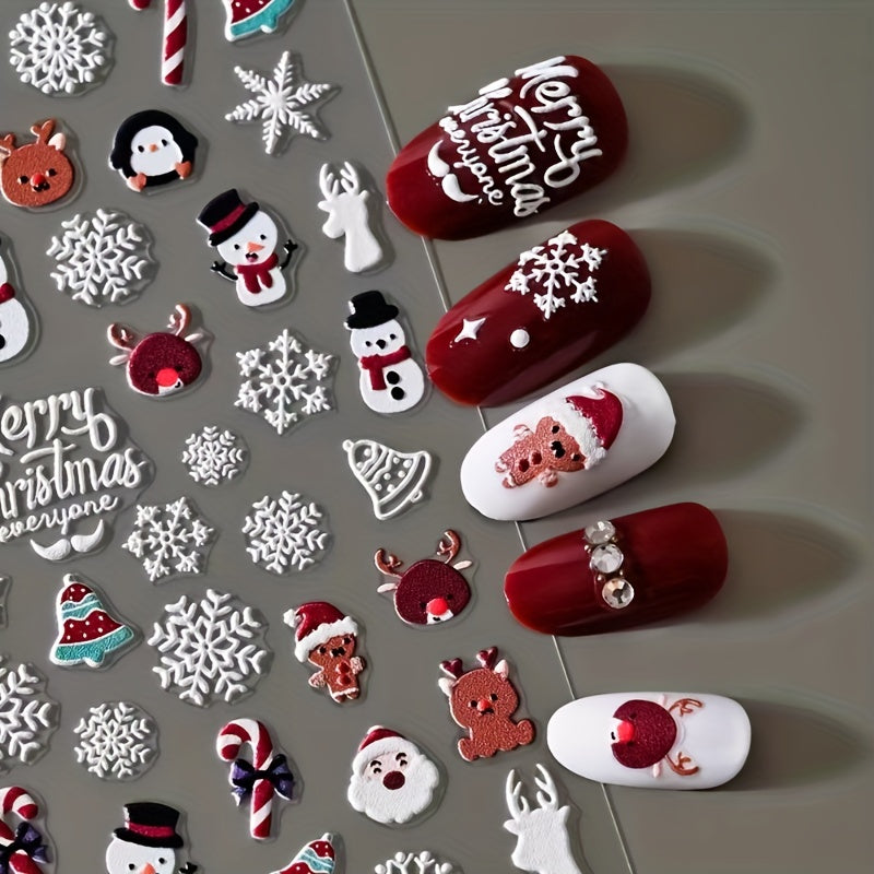 5D Embossed Snowflake Snowman Nail Art Stickers