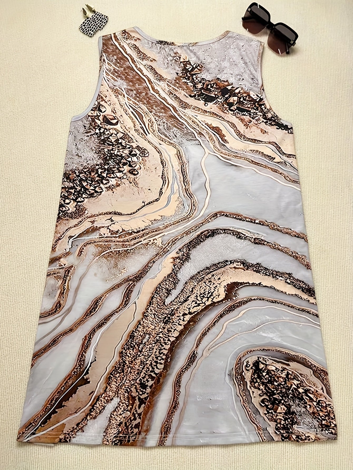  Marble Print V Neck Tank Dress