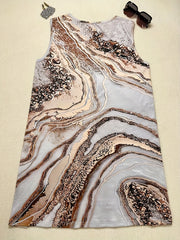  Marble Print V Neck Tank Dress