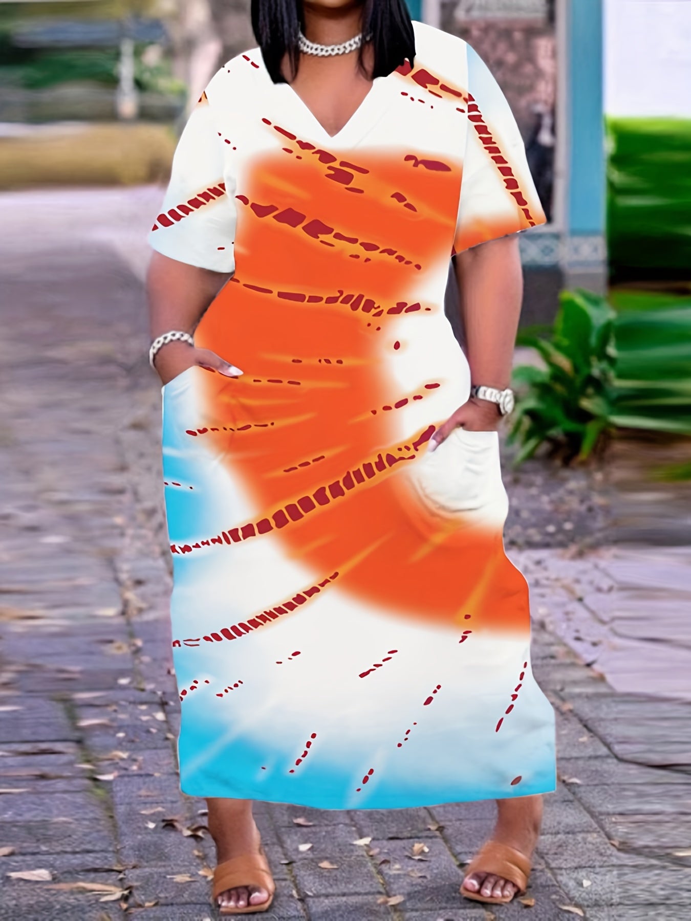  Tie Dye Maxi Dress With Pockets