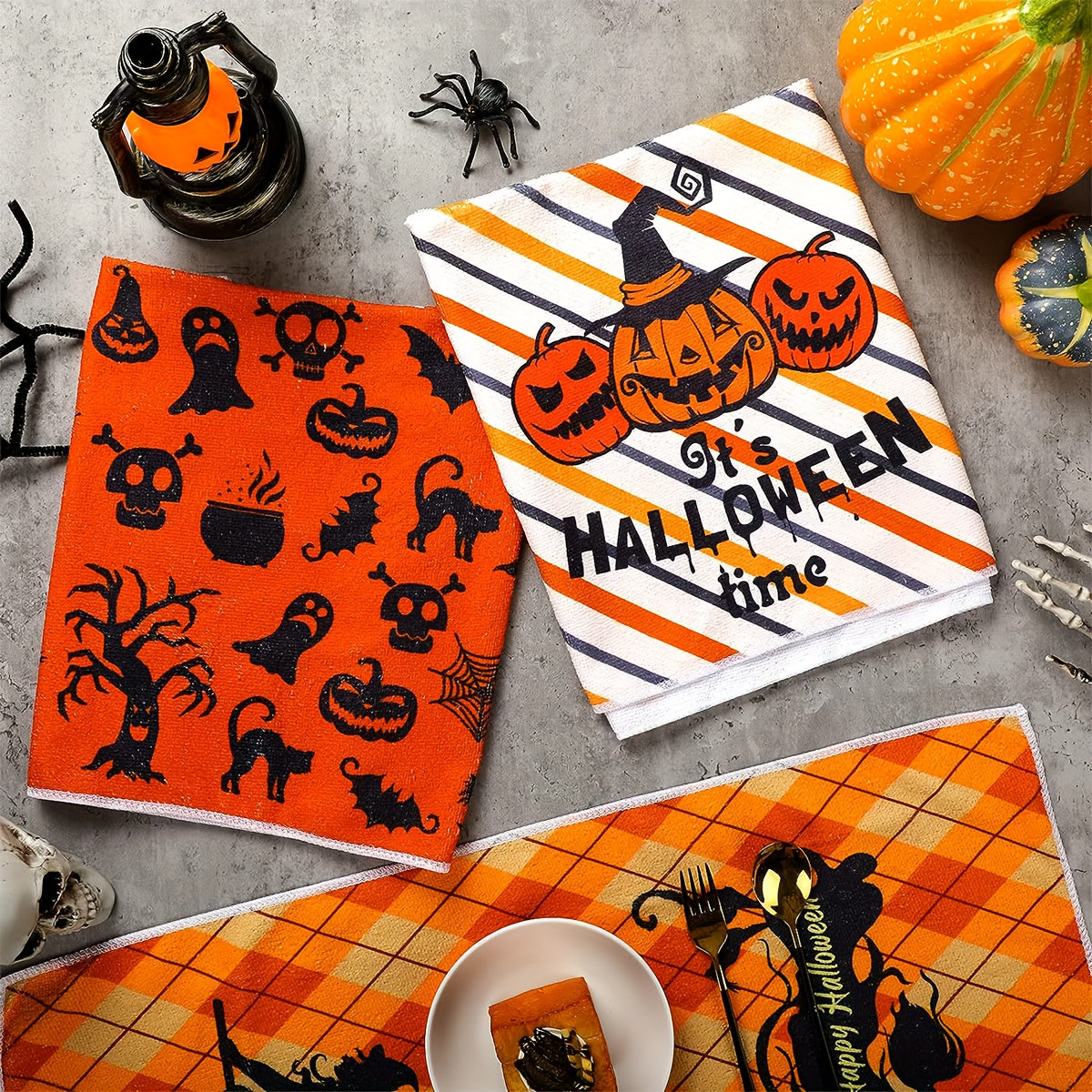 6pcs Halloween Printed Dish Towel Set Pumpkin Ghost Kitchen Towels