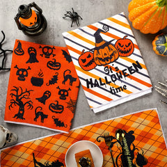 6pcs Halloween Printed Dish Towel Set Pumpkin Ghost Kitchen Towels