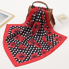 Polka Dot Rose Print Bandana Red Square Scarf Necke...