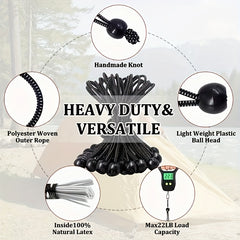 30pcs Elastic Rope w/ Ball for Camping Tent Storage Bungee Balls Fixed Rope