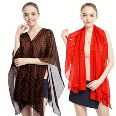 Dotted Chiffon Shawl Bikini Cover Up Windproof Cape