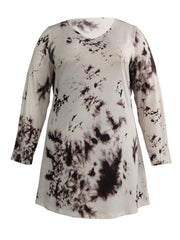  Tie Dye V Neck Long Sleeve Stretch Dress