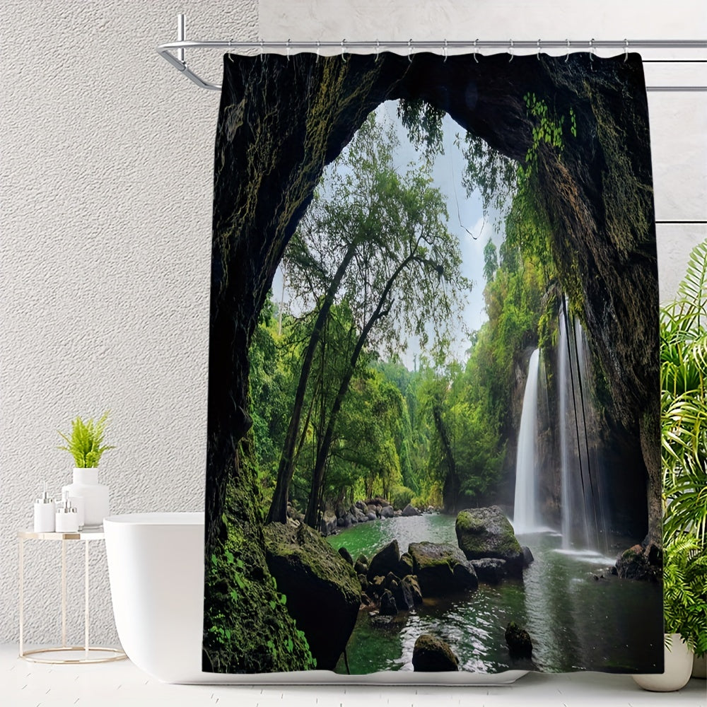 Waterfall Shower Curtain Polyester Waterproof Heat Insulation Bathroom Partit