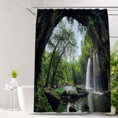 Waterfall Shower Curtain Polyester Waterproof Heat Insulation Bathroom Partit