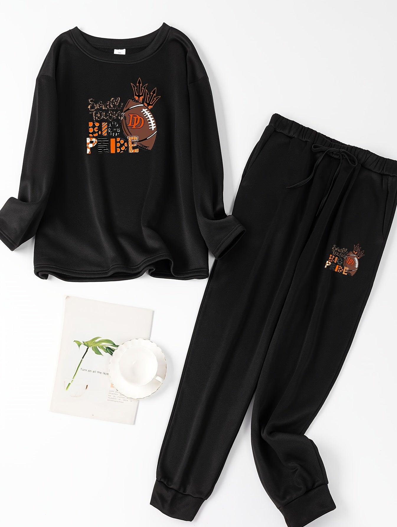  Casual Loungewear Set Long Sleeve Top & Pants Pajama 2 Piece