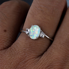 Opal Stone Engagement Ring Classic Silver Crystal Oval Wedding Rings For Women