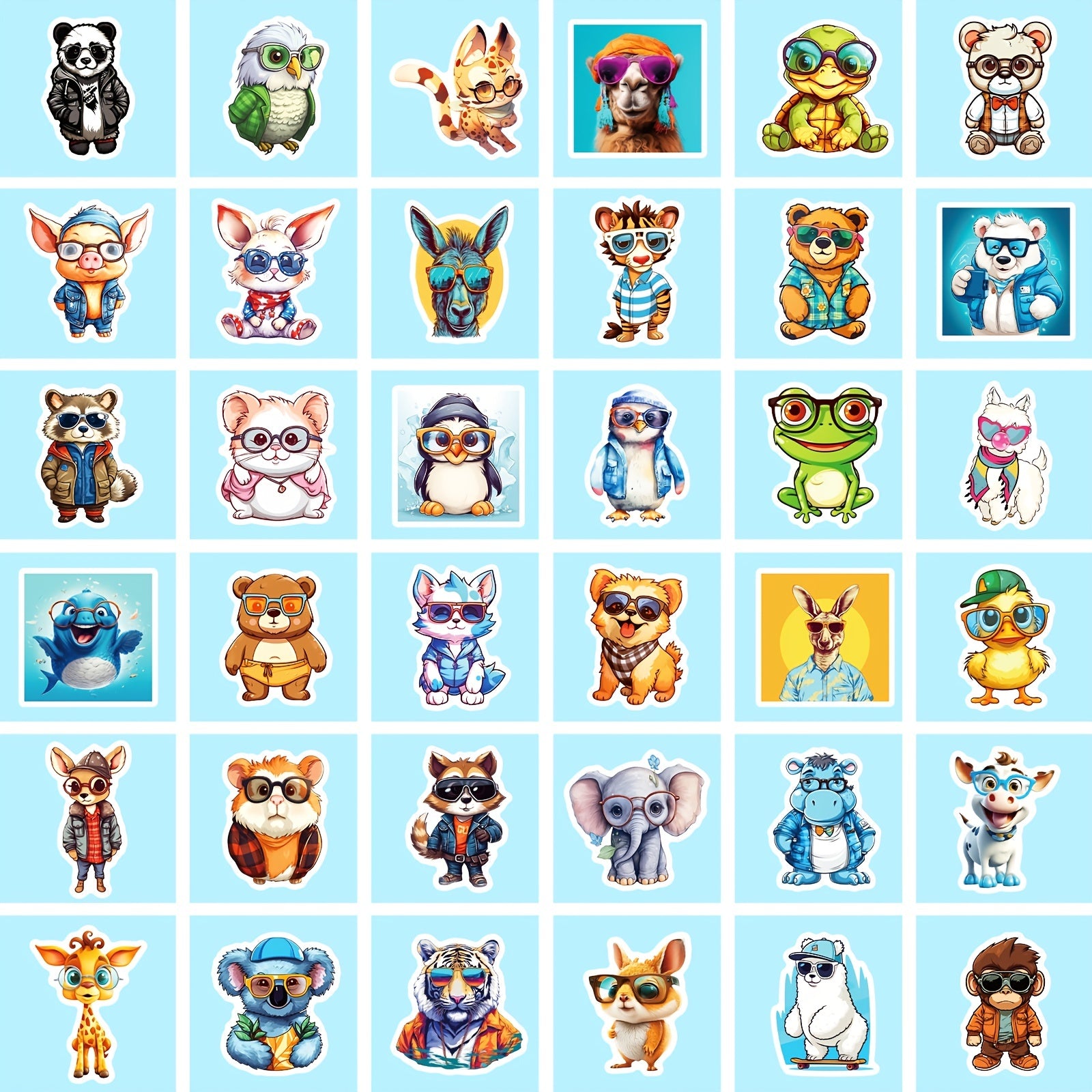 50pcs Cartoon Animal Waterproof Vinyl Stickers for Laptop Skateboard