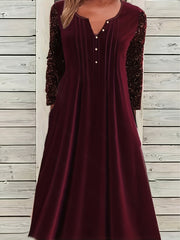 Sequin Long Sleeve Velvet Dress with Pockets