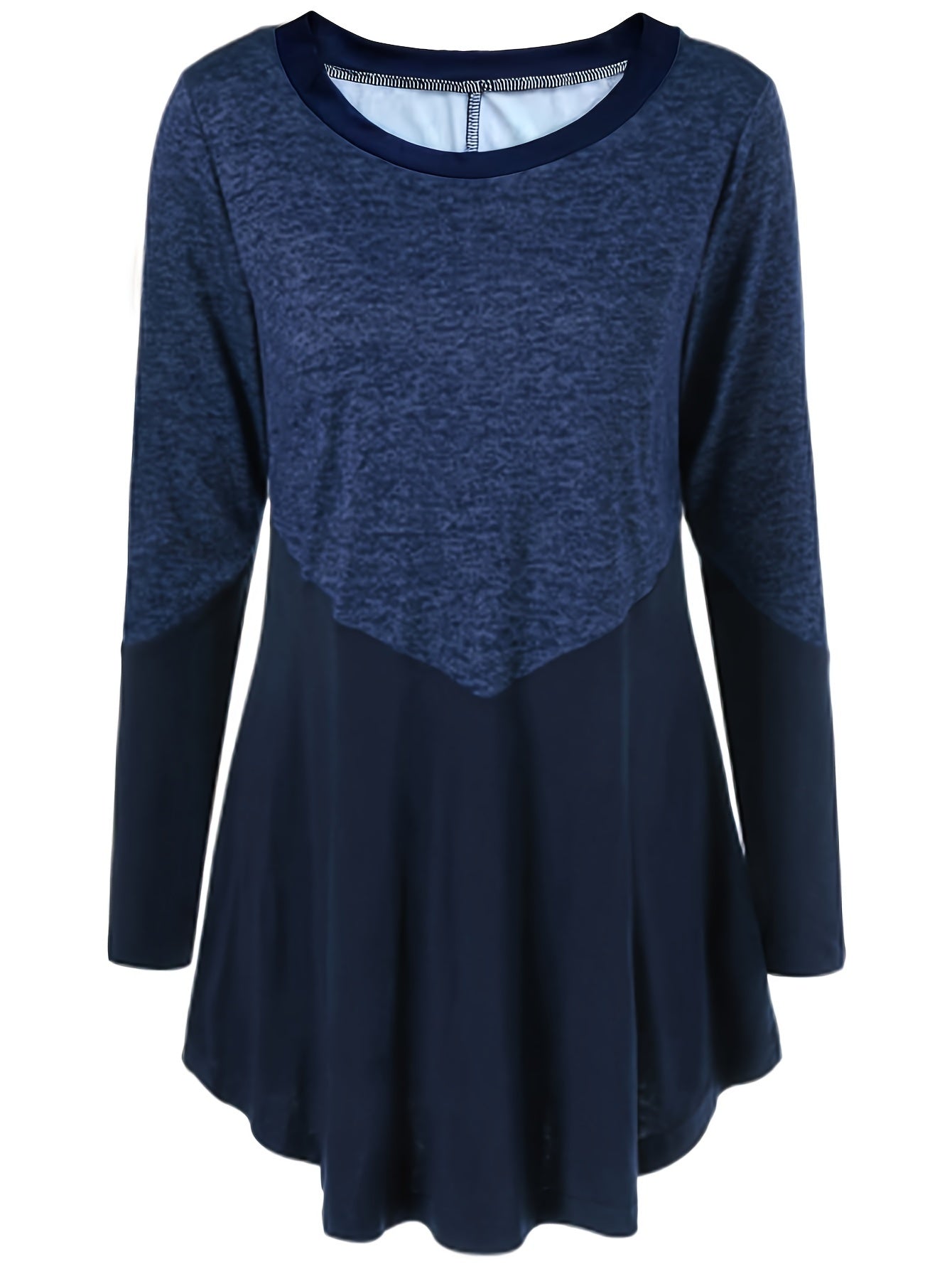  Casual Dress Women's Plus Colorblock Long Sleeve Round Neck Dress