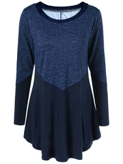  Casual Dress Women's Plus Colorblock Long Sleeve Round Neck Dress