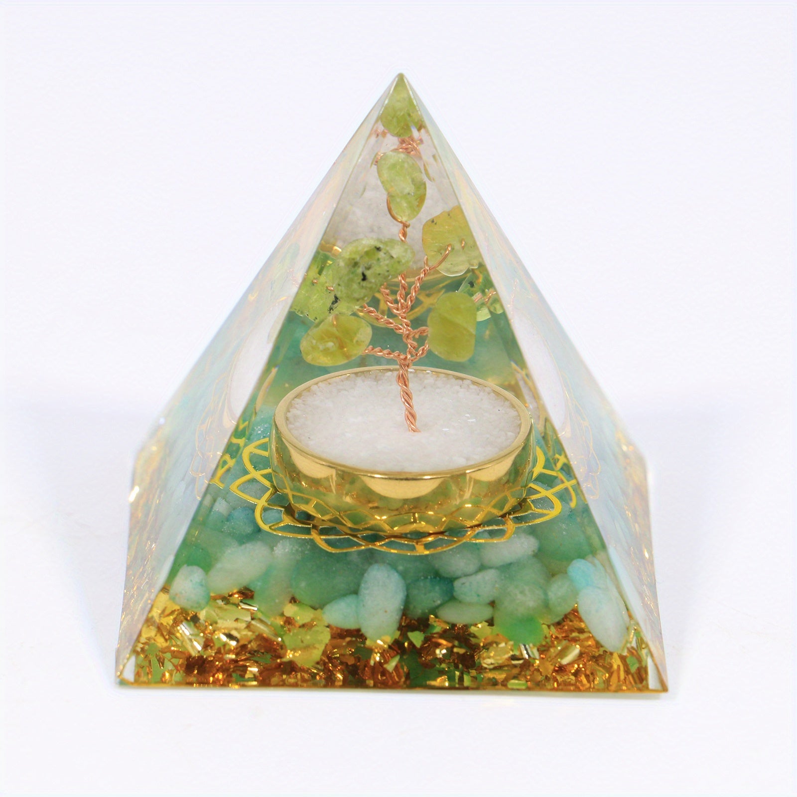Tree Of Life Orgone Pyramid with Amethyst Ball