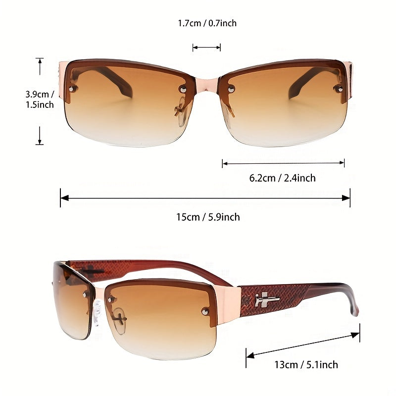 Vintage Small Rectangular Sunglasses for Women Gradient Half Rimless