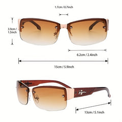 Vintage Small Rectangular Sunglasses for Women Gradient Half Rimless