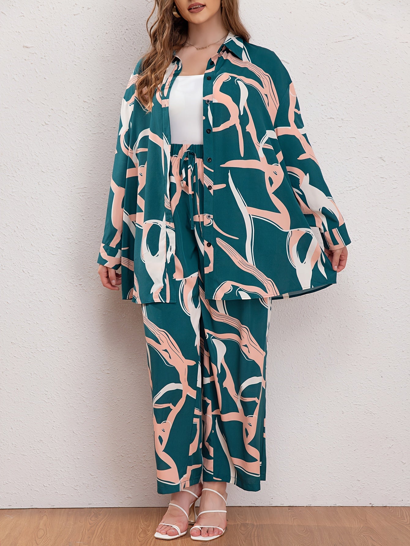  Graffiti Print Long Sleeve Shirt & Pants Set