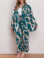  Graffiti Print Long Sleeve Shirt & Pants Set