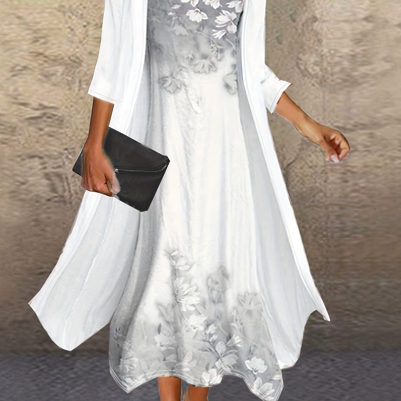 Floral Print Tank Dress & Solid Cover Up Set