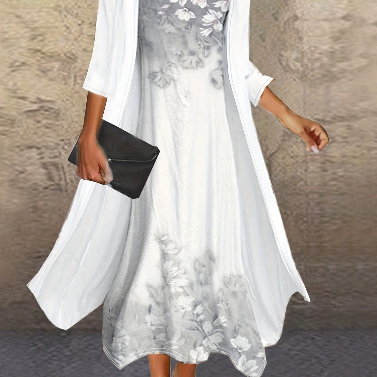 Floral Print Tank Dress & Solid Cover Up Set