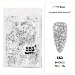 1440Pcs Rhinestones Nail Art Round Crystals Strass Glass Nail Charms