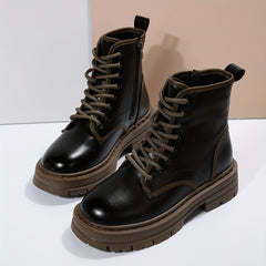 Women's Side Zip Combat Boots Lace Up Platform Chunky Ankle Boots