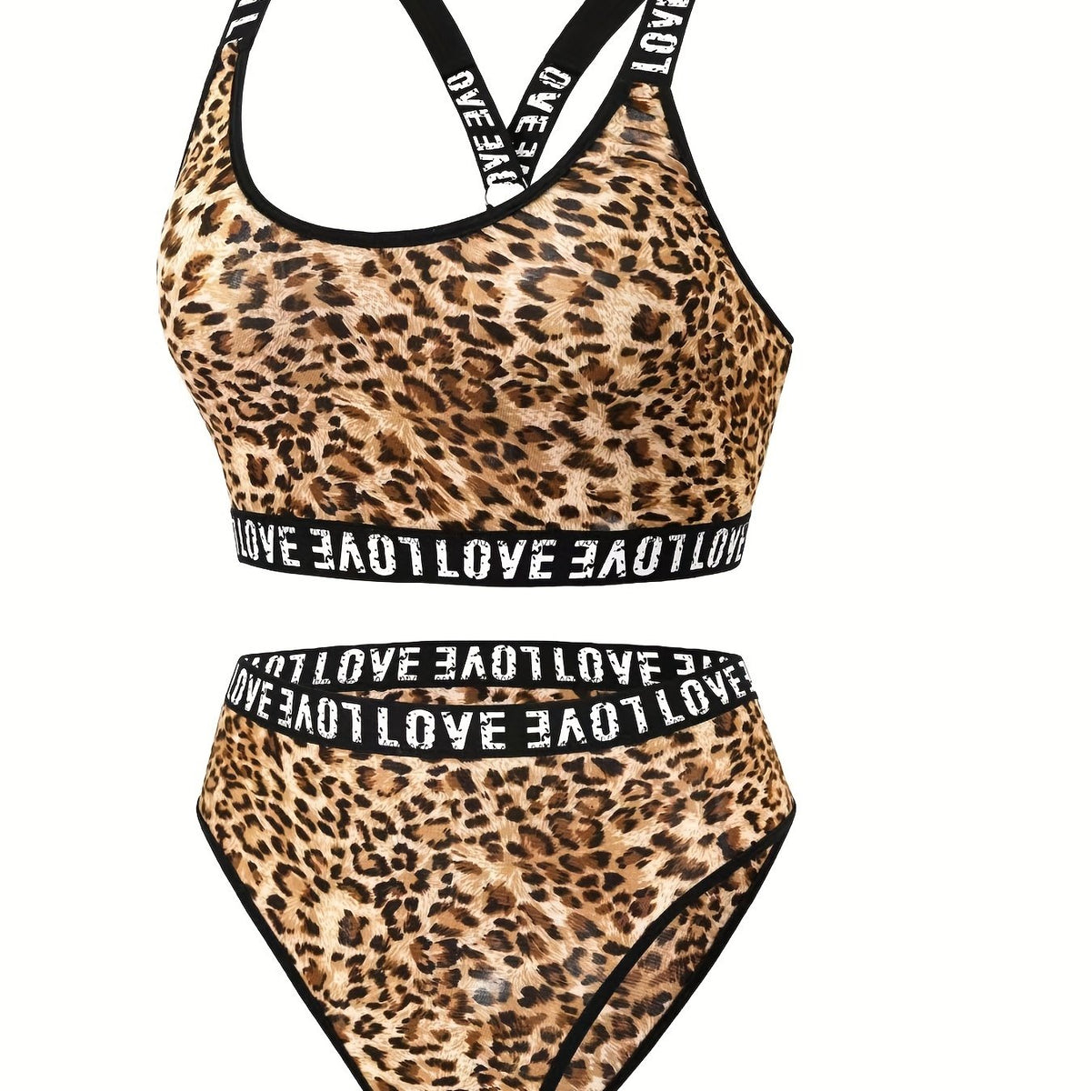Plus Size Leopard Print T Back Wireless Bra & Panty Set