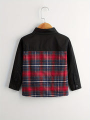 Boys Block Plaid Shirts Long Sleeve Button Down Tops Spring Fall Outwear