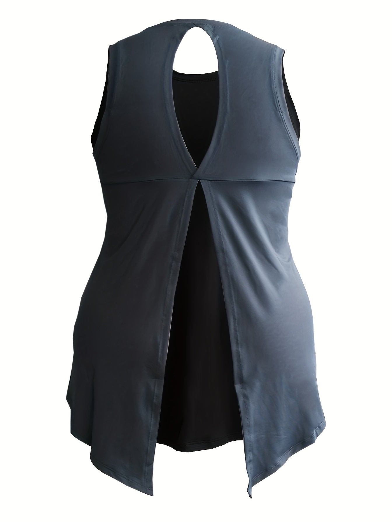  Sports Top Women's Plus Solid Round Neck Cut Out Split Back