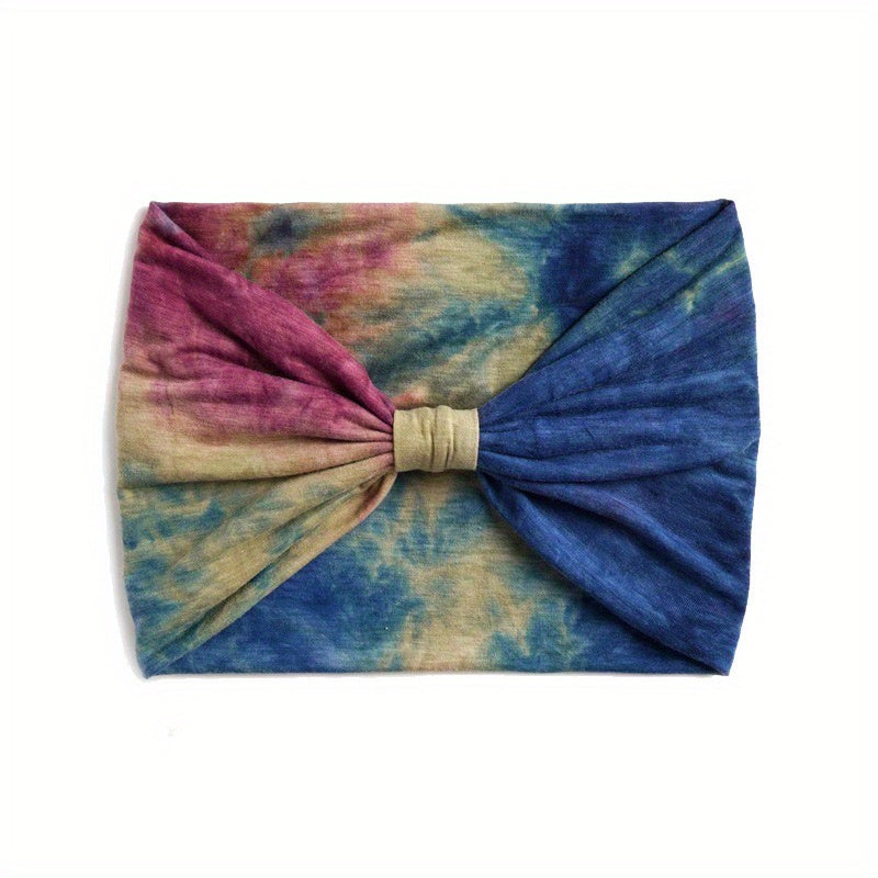 Tie Dye Wide Headbands Bow Stretch Turban Hair Bands Elastic Yoga Workout