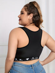  Women's Sports Bra Contrast Letter Tape Racer Back Seamless Yoga