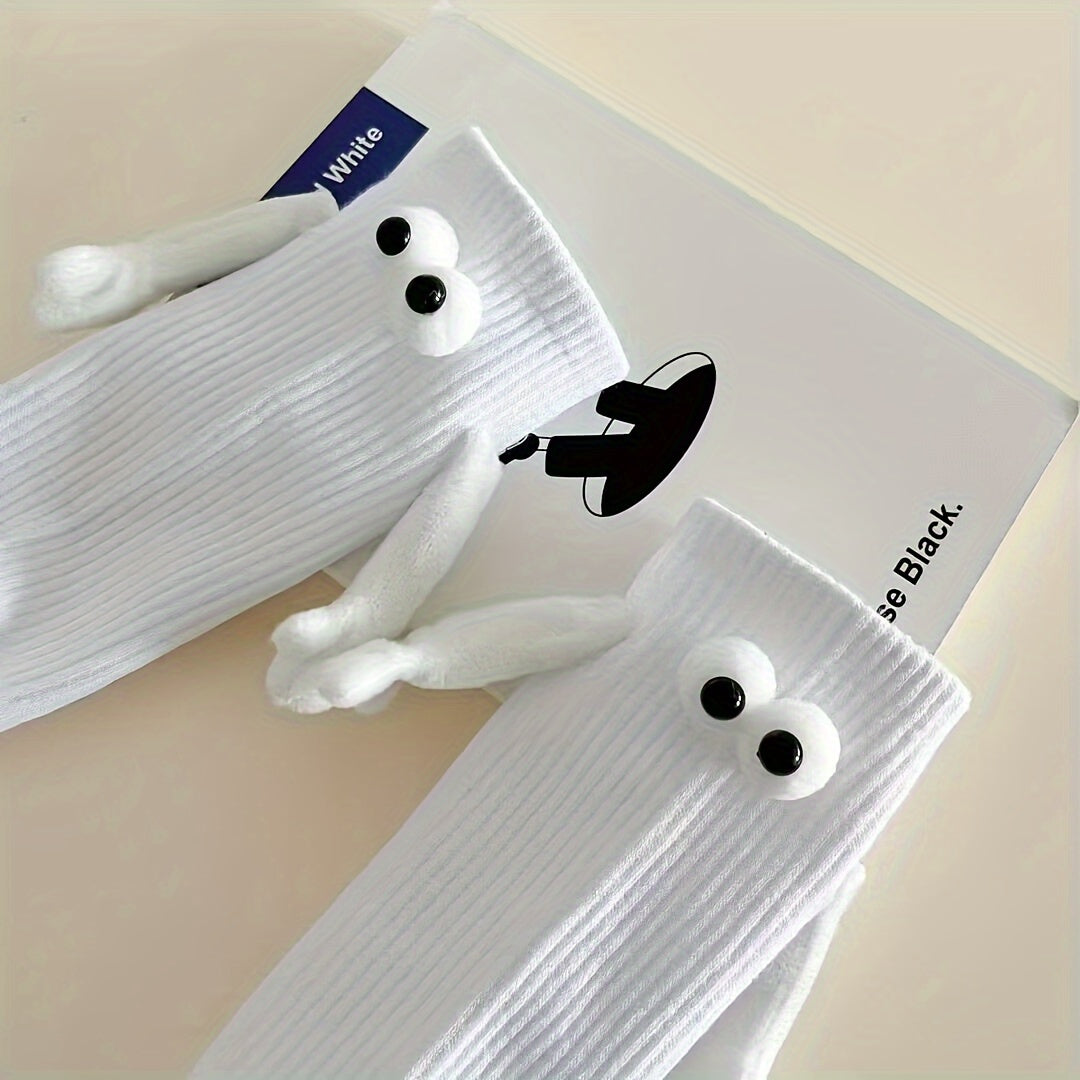 Funny Magnetic Holding Hands Cartoon Mid Calf Socks
