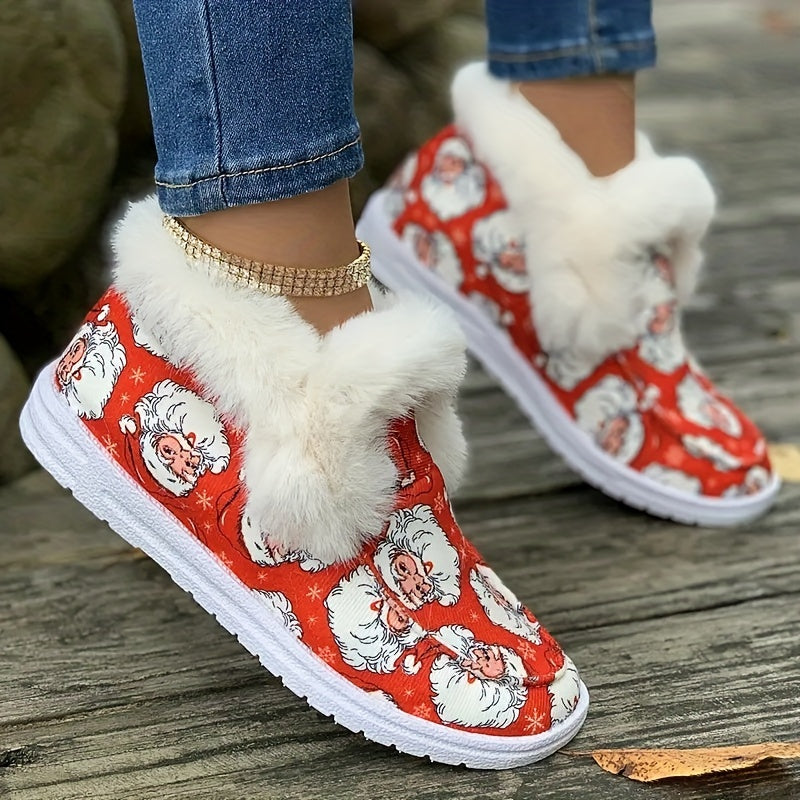 Women's Christmas Santa Print Warm Low Top Sneakers