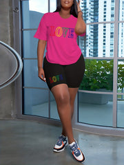  Letter Print Top & Shorts Set - Casual 2 Piece Outfit