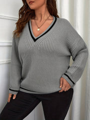  Stripe Print V Neck Sweater