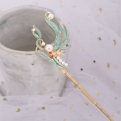Vintage Chinese Style Cloisonne Hairpin Faux Pearl Hair Pin