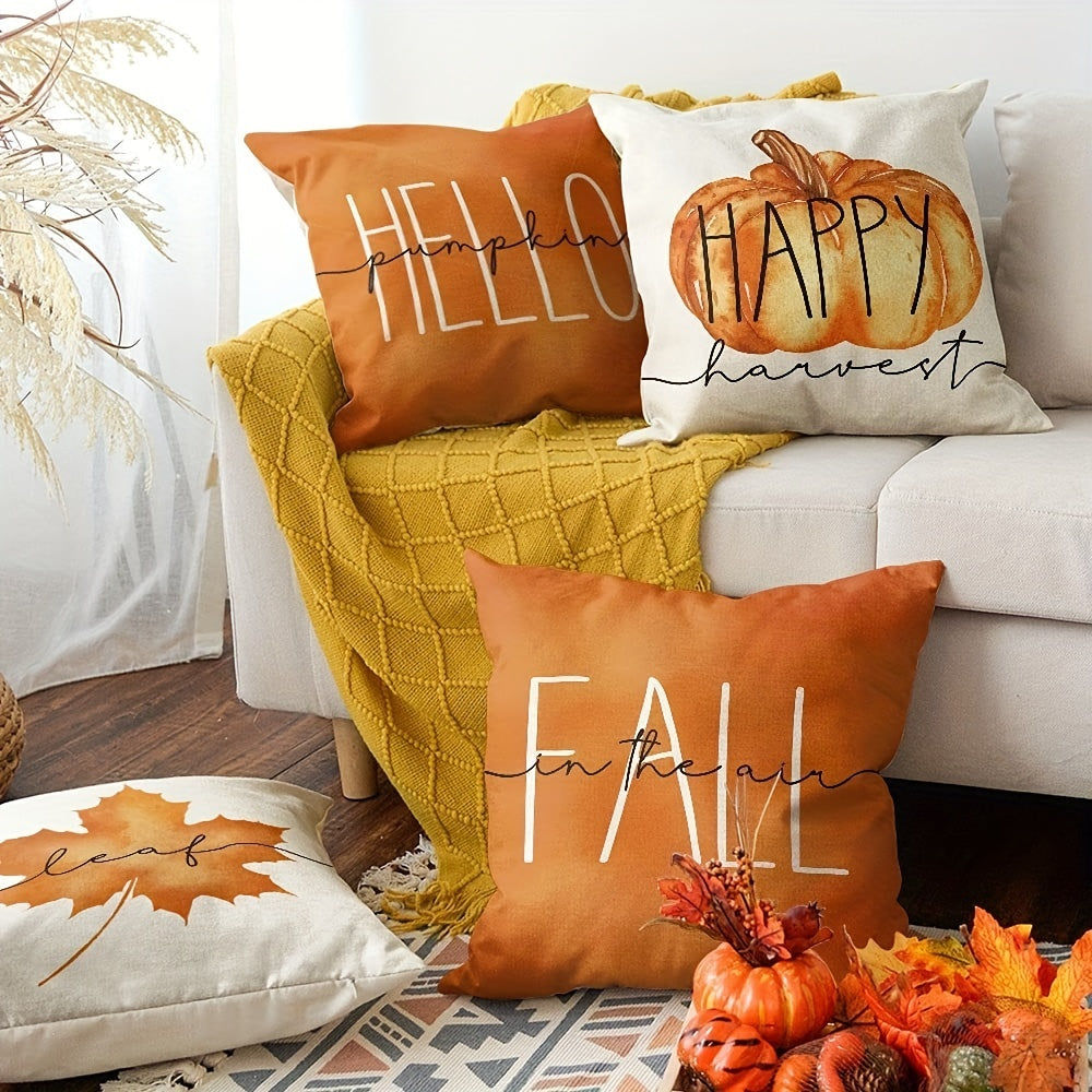 4pcs Fall Zippered Pillow Cover 18''x18'' Single Sided Printed
