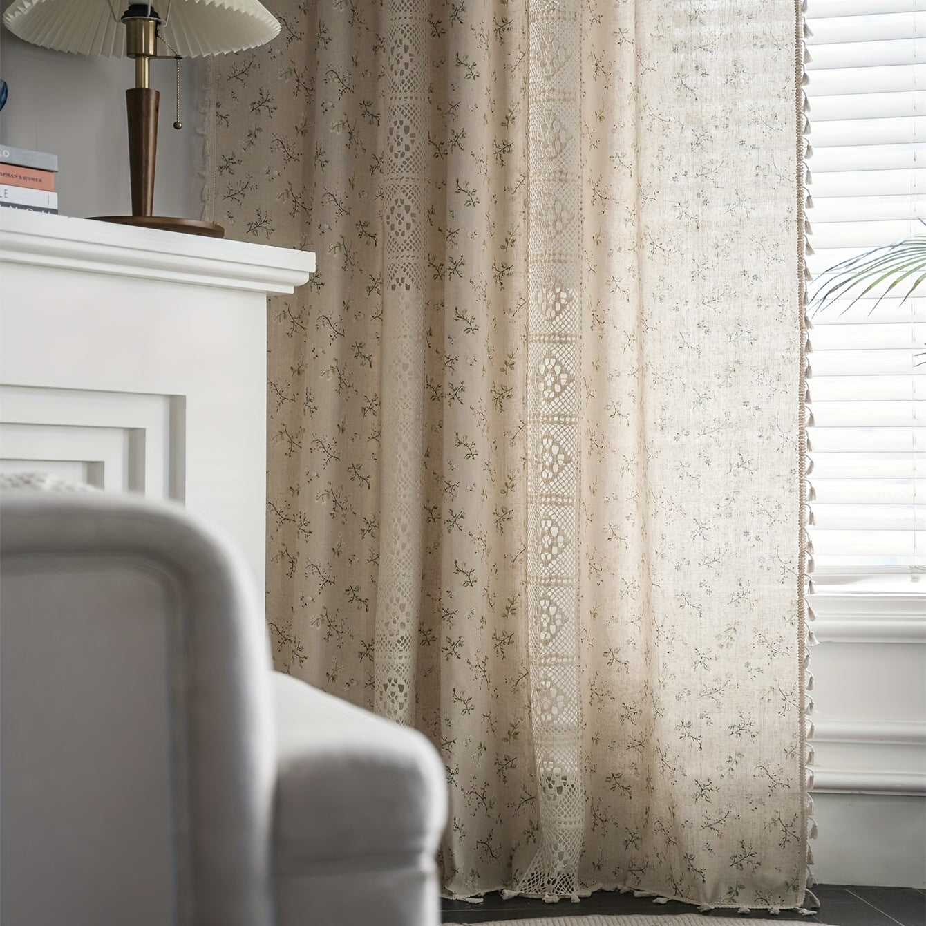 Bohemian Floral Curtain for Living Room Bedroom Kitchen Bar Beige Tasse
