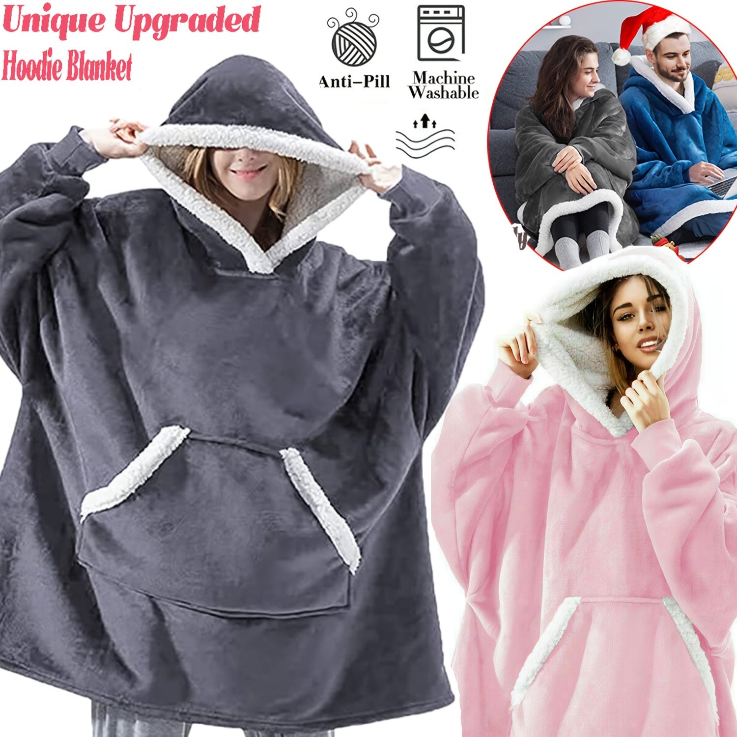 Oversized Sherpa Fleece Hoodie Blanket Cozy Soft Warm Snuggle Throw Sweatshirt