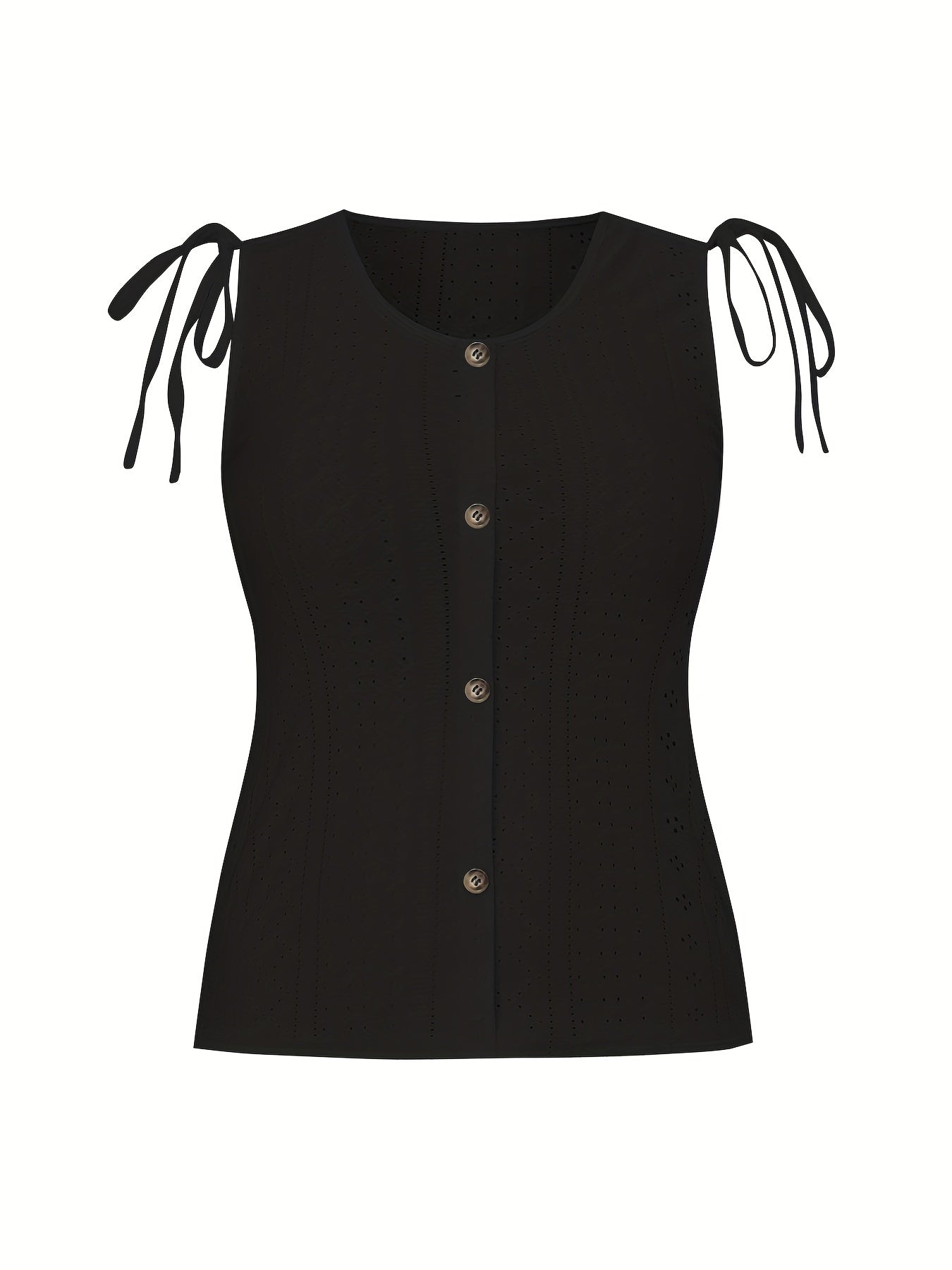  Casual Tank Top Women's Eyelet Embroidered Button Decor